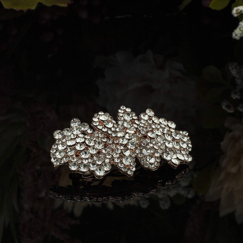 LUX ACCESSORIES Rose Gold Clear Crystal Rhinestones Hair Clip LUX ACCESSORIES
