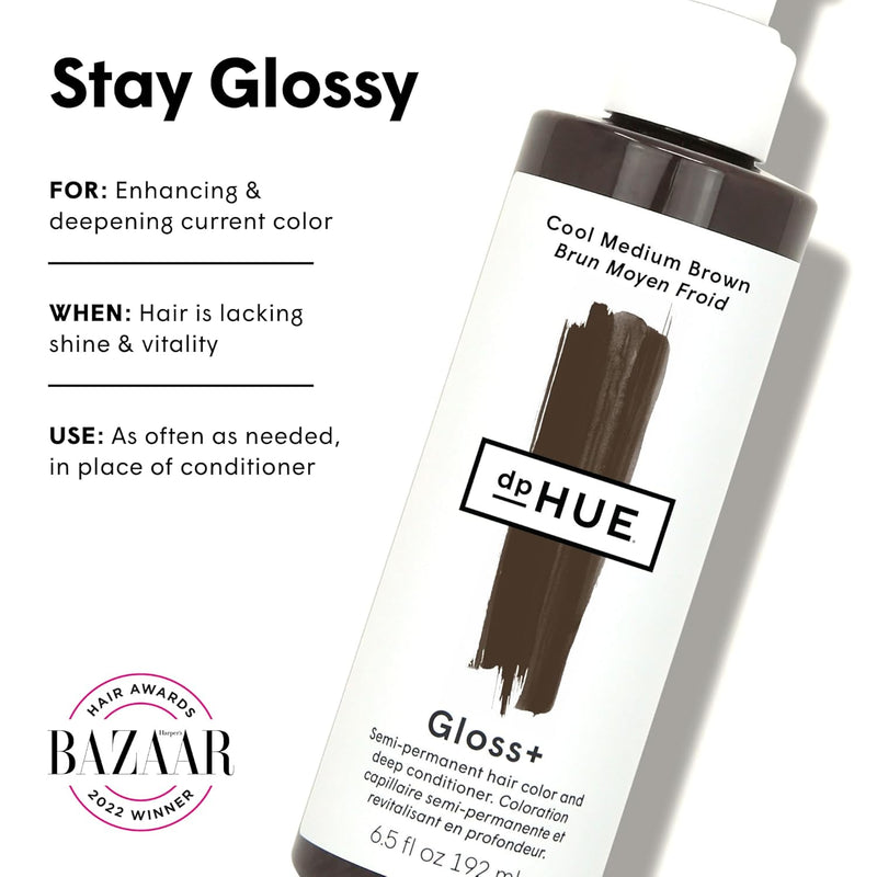 dpHUE Gloss+, Cool Medium Brown - 6.5 oz (8-12 Applications) - Semi-Permanent Hair Color & Conditioner - Lasts Up to Eight Washes - Paraben, SLS & SLES Sulfate Free - Vegan, Leaping Bunny Certified Infinity Warehouse