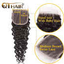 QTHAIR 12A Brazilian Deep Wave Human Hair 2 Bundles with Closure (12 12+10) 100% Unprocessed Brazilian Human Hair Deep Curly Hair Weave Bundles with Lace Closure Natural Color QTHAIR