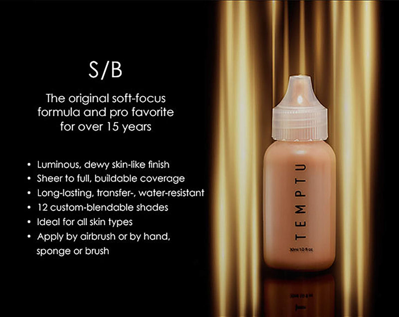 TEMPTU S/B Foundation 12 Piece Starter Set, ¼ oz Bottles, Water-Resistant, Blendable - Professional, Natural Makeup Kit for Airbrush, Sponge Application - Premium, Long-Lasting Airbrush Cosmetics Temptu