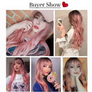 Esmee 24"Women Synthetic Wigs Long Wavy black Ombre pink with Fluffy Air Bangs Light Cosplay Party Wig Esmee