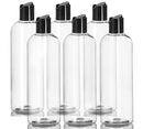 ljdeals 16 oz Clear Plastic Empty Bottles with Black Disc Top Caps, Squeezable Refillable Containers for Shampoo, Lotions, Cream and more Pack of 6, BPA Free, Made in USA ljdeals