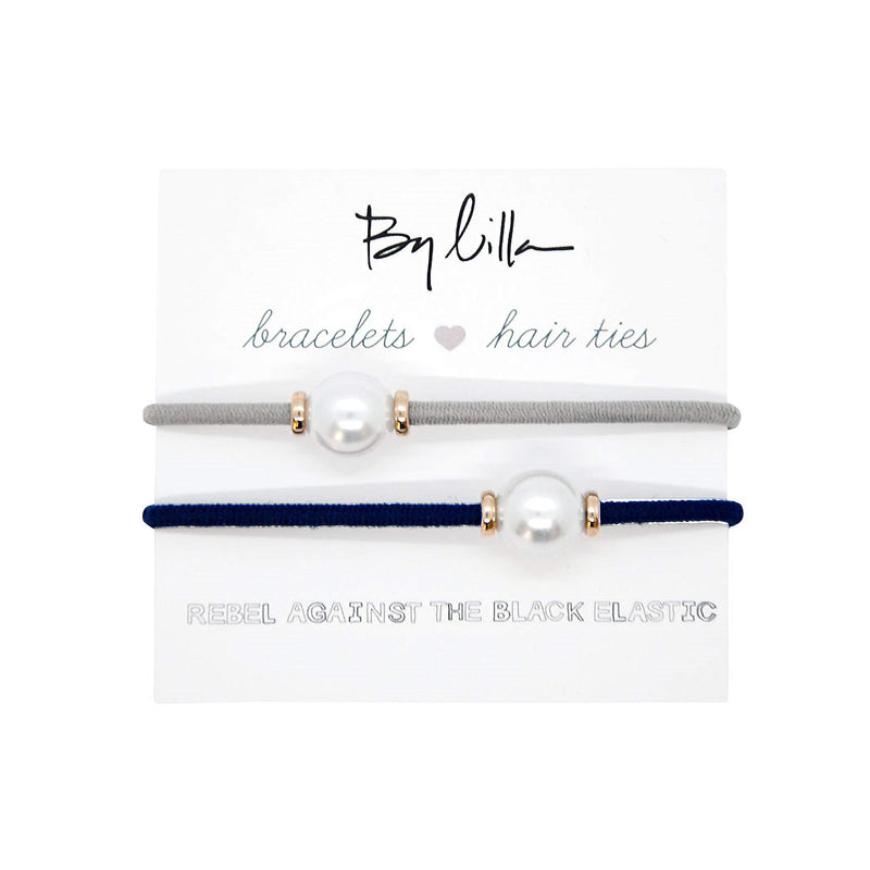 By Lilla Halo Elastic Hair Ties and Bracelets | Set of Two Hair Tie-Bracelets | Hair Accessories for Women | No Crease Hair Ties & Women’s Bracelets | Gold (Silver/Navy) By Lilla
