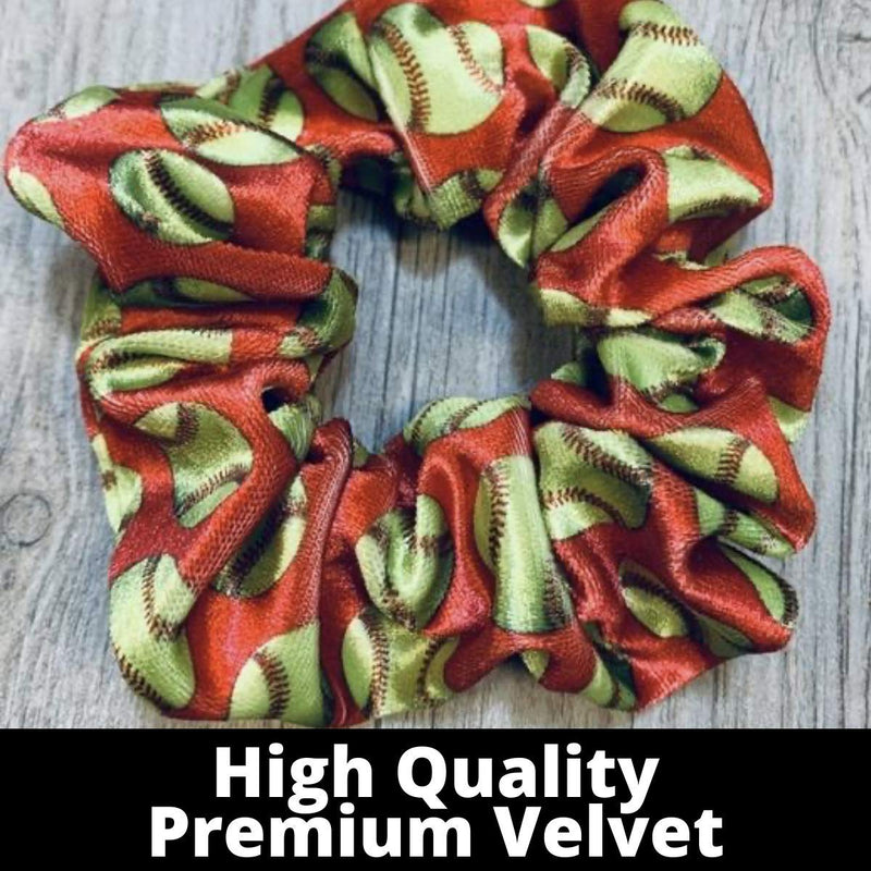 Softball Scrunchie, Softball Hair Accessories, Girls Softball Premium Velvet Scrunchie, Gift for Softball Player and Softball Teams (Red) Infinity Collection