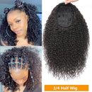 Nadula 10A Malaysian Curly Human Hair Half Wig Malaysian Curly Headband Wigs WEAR WITH OR WITHOUT Headband For Black Women Glueless 3/4 Half Wig 150% Density (26inch) Nadula Store