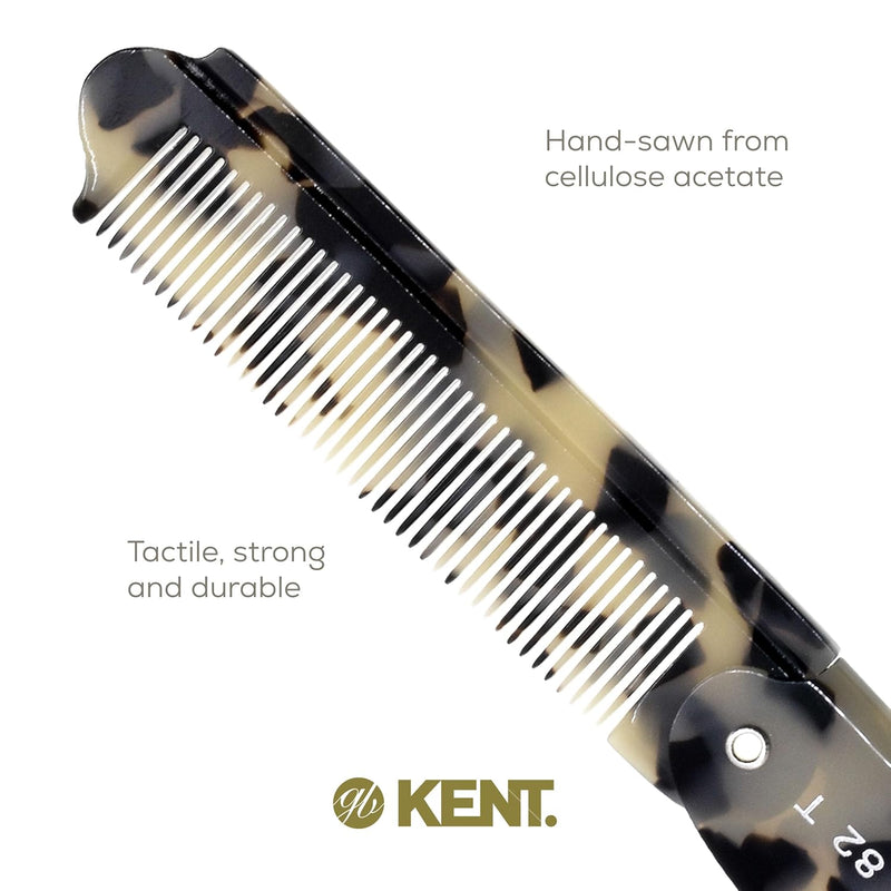 Kent 82T Handmade Folding Pocket Comb for Men, Fine Tooth Hair Comb Straightener for Everyday Grooming Styling Hair, Beard or Mustache, Use Dry or with Balms, Saw Cut Hand Polished, Made in England Infinity Warehouse