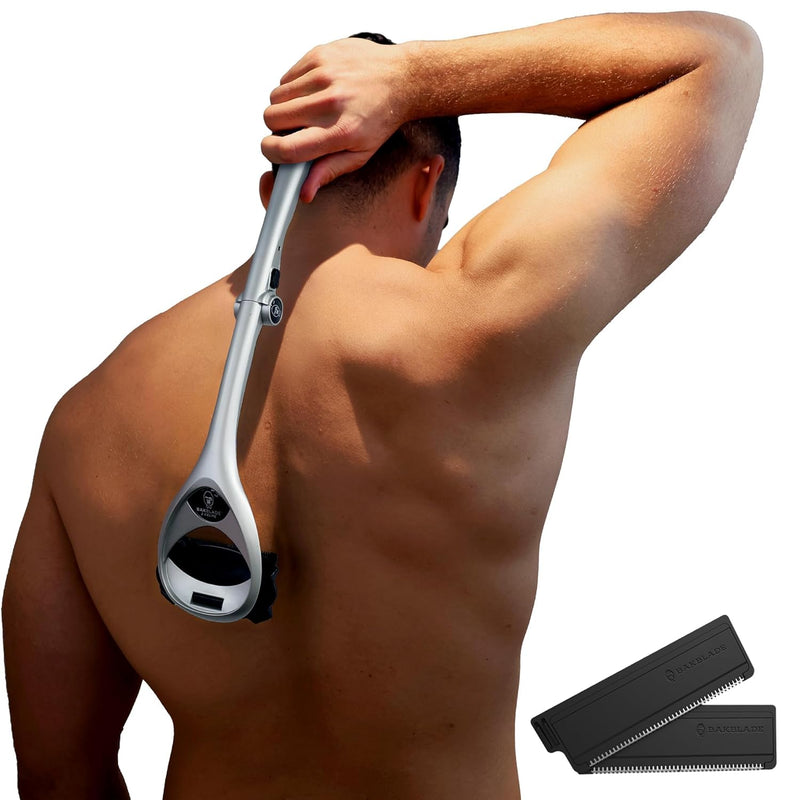 Bakblade 2.0 SilverBak Back Shavers for Men: DIY Hair Shaver, Safety Blade Technology & Ergonomic Handle, Wet & Dry Shaving (Extra Blades Included) Infinity Warehouse