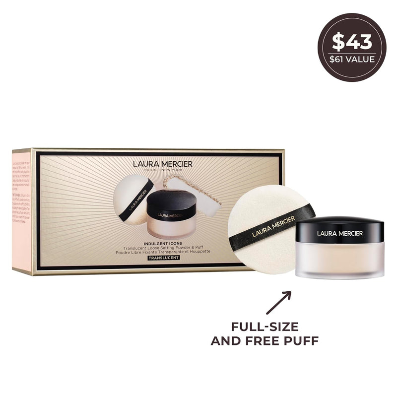 Laura Mercier Translucent Loose Setting Powder, 24HR Shine Control, Infused with Vitamins C + E, Soft Matte Finish, Normal to Oily Skin, 4 Shades for Virtually All Skin Tones, Holiday Gift Set Infinity Warehouse