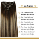 Clip In Human Hair Extensions Double Weft Brazilian Hair 120g 7pcs Chocolate Brown to Dark Blonde Highlight Chocolate Brown Full Head Silky Straight 100% Human Hair Clip In Extensions 22 Inch HUAYI Store