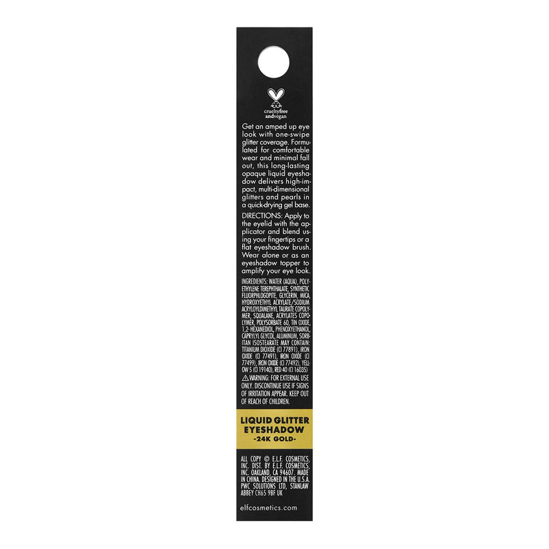 e.l.f., Liquid Glitter Eyeshadow, Long Lasting, Quick-Drying, Opaque, Gel-Based Formula, Creates High-Impact, Multi-Dimensional Eye Looks, 24K Gold, 0.10 Fl Oz e.l.f.