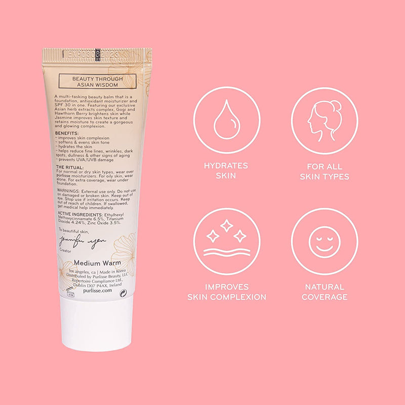 purlisse Perfect Glow BB Cream SPF 30: Cruelty-Free & Clean, Paraben & Sulfate-Free, Medium Coverage, Hydrates with Jasmine | Light Warm 1.4oz pūrlisse Store