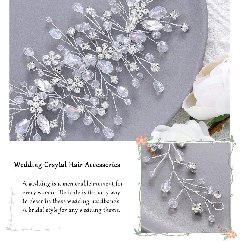Aukmla Flower Bride Wedding Hair Vine Silver Crystal Bridal Hair Piece Rhinestone Hair Breath Accessories for Women and Girls(9.84 Inches) (Silver) Aukmla