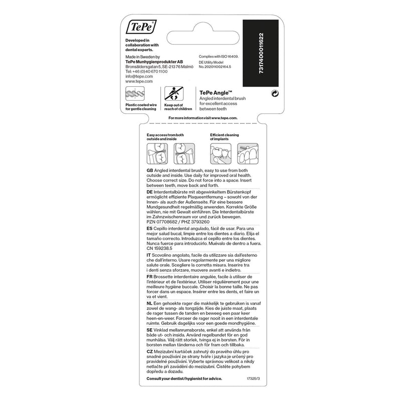 TEPE Angle Interdental Brushes, Dental Brushes for Between Teeth and Gums, Brush Micro Tight Cleaner, Plaque Removal, 0.8 mm, 6 Pk, Green TEPE