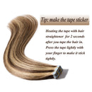 Tape in Human Hair Extensions Highlighted Brown Blonde 20pcs 30g 12 inch Long Remy Hair Seamless Double Sided Tape on Rooted Skin Weft for Women 12inch Medium Brown & Dark Blonde Benehair