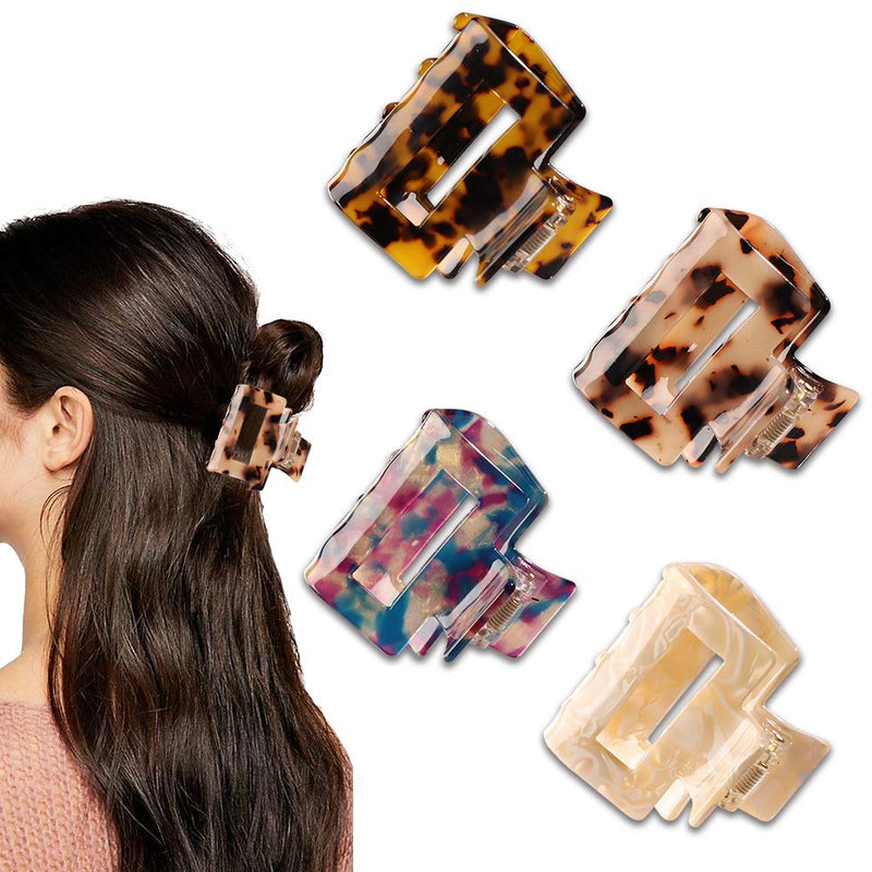 MagicSky 4PCS Hair Claw Clips, Acrylic Hair Banana Barrettes, Celluloid French Butterfly Jaw Clips, Tortoise Shell Grip Pin Teeth Clamp -Leopard print Stylish Hair Accessories for Women Girls Magicsky