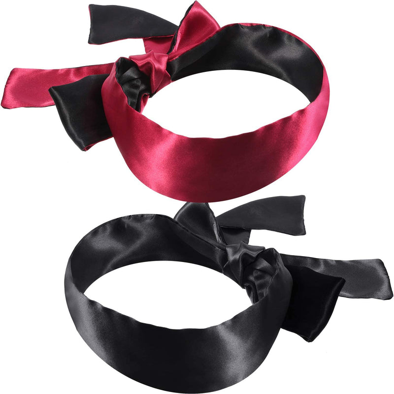 Hestya 2 Pack Sleeping Mask Satin Eye Mask Blindfold, 150 cm (Black Rose Red and Black) HESTYA