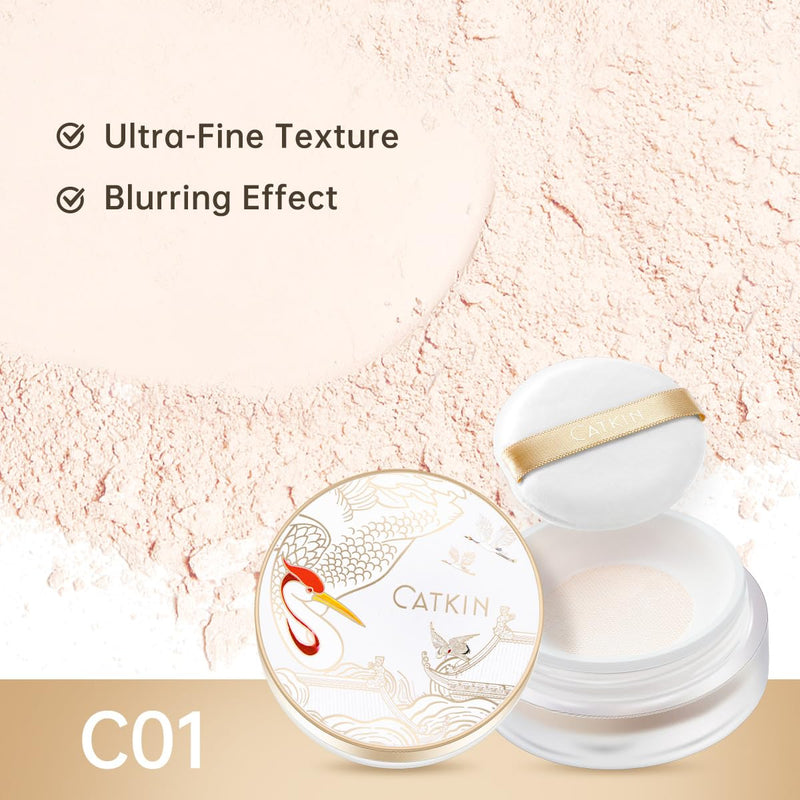 CATKIN Dreamworld Air Makeup Loose Powder Setting Finishing Powder Oil Control Matte Natural with Puff (C01 Natural) Infinity Warehouse