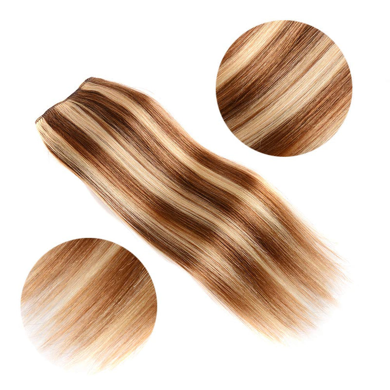 5 Pieces 12 Remy Clip in Hair Extensions Human Hair Light Brown Mixed Blonde Highlights - Beauty Silky Straight Short Thick Real Hair Extensions for Women Fashion (12 inches, 6/613, 60 grams) Amygirl