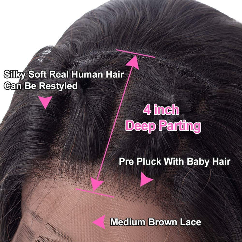 unique beauty Straight Lace Front Wigs Human Hair 9A Brazilian Virgin Human Hair 13x4 Lace Frontal Wigs Human Hair 150% Density Pre Plucked with Baby Hair For Black Women Natural Color (28 inch) Generic