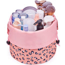 Barrel Makeup Bag Travel Drawstring Cosmetic Bag Large Toiletry Organizer Waterproof for Women and Girls (Large, Leopard) Narwey
