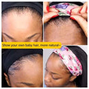 Headband Wig Human Hair for Black Women Straight Natural Hair None Lace Front Wigs Brazilian Virgin Human Hair Wigs with Headband Attached Glueless 150% Density Natural Black Color 22 Inch Benafee Store