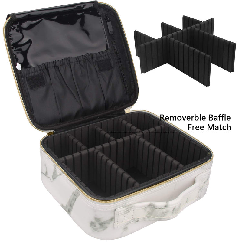 Relavel Travel Makeup Train Case Makeup Cosmetic Case Organizer Portable Artist Storage Bag with Adjustable Dividers for Cosmetics Makeup Brushes Toiletry Jewelry Digital Accessories (Marble, White) Relavel