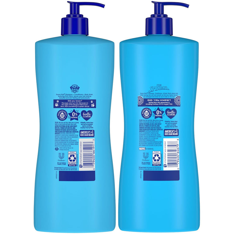 Suave Kids 3-in-1 Variety 2-Pack – Spiderman Fresh Spider-Sense & Paw Patrol Adventure Bay Breeze, Shampoo, Conditioner & Body Wash, 28 Oz Ea Infinity Warehouse