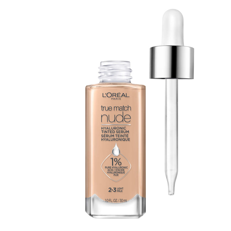 L'Oreal Paris True Match Nude Hyaluronic Tinted Serum The 1st Tinted serum with 1% Hyaluronic acid Instantly skin looks brighter, even and feels hydrated Makeup + Skincare, Light 2-3, 1 fl. oz. L'Oreal Paris