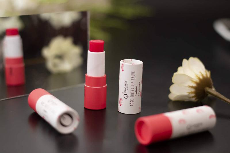 Omorfee 100% Organic Tinted Lip Balm Stick Treatment, Natural Lip Tint Gloss, Long Lasting Rose Lip Tint, Strawberry Flavor, Beetroot & Cocoa Butter, Pink Red Color, Moisturizing Lip Balm - 6g/0.21Oz OMORFEE BE EXOTIC OF