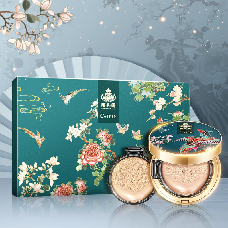 Catkin Phoenix Cushion Foundation Buildable Coverage Anti-Aging Serum Makeup, Sheer Satin Finish, Refill Included, Light Beige 0.46 Oz x 2, C01 NATURAL Infinity Warehouse