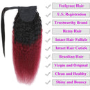 Feelgrace 100% Brazilian Human Hair Extension Wrap Around Kinky Straight Ponytail Hairpiece Ombre Burgundy Magic Paste 3C Yaki Straight Pony Tail Clip In Hairpiece 18 Inches Feelgrace