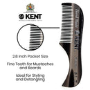 Kent A 81T Graphite X-Small Gentleman's Beard and Mustache Pocket Comb, Fine Toothed Pocket Size for Facial Hair Grooming and Styling. Saw-cut of Cellulose Acetate, Hand Polished. Hand-Made in England KENT Store