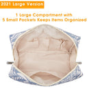 Large Makeup Bag Zipper Pouch Travel Cosmetic Organizer for Women and Girls (Large, Blue Leaf) Narwey Store