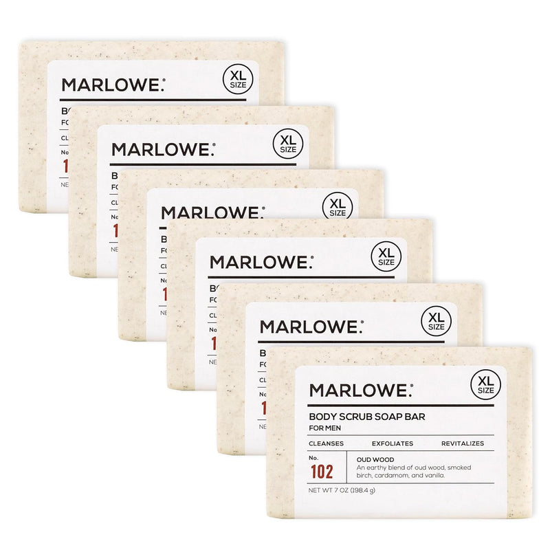 MARLOWE. No. 102 Body Scrub Soap 7 oz, Santal, Exfoliating Soap Bar with Shea Butter, Olive Oil & Green Tea Extracts, Cleanses, Smooths & Revitalizes Skin, Warm Amber, Spice & Citron Scent Infinity Warehouse