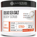 pureSCRUBS Premium Lemongrass Dead Sea Salt Body Exfoliator Scrub, Full Exfoliating Body Scrubber - Large 16oz Jar, Filled With Essential Oils, Includes Spoon, Loofah & Exfoliating Skin Soap Infinity Warehouse