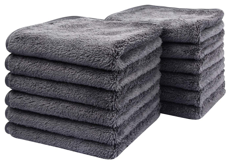 Sinland Microfiber Face Cloths for Bath Reusable Makeup Remover Cloth Ultra Soft and Absorbent Washcloths for Baby 12Inch x 12Inch (12pack, Grey) SINLAND