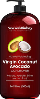Virgin Coconut and Avocado Oil Conditioner - Helps Restore Shine, Hair Gloss and Hydration to Dry Hair and Itchy Scalp – Clarifying and Nourishing – Safe for All Hair Types - 16.9 fl Oz NEW YORK BIOLOGY THE ULTIMATE COSMECEUTICALS