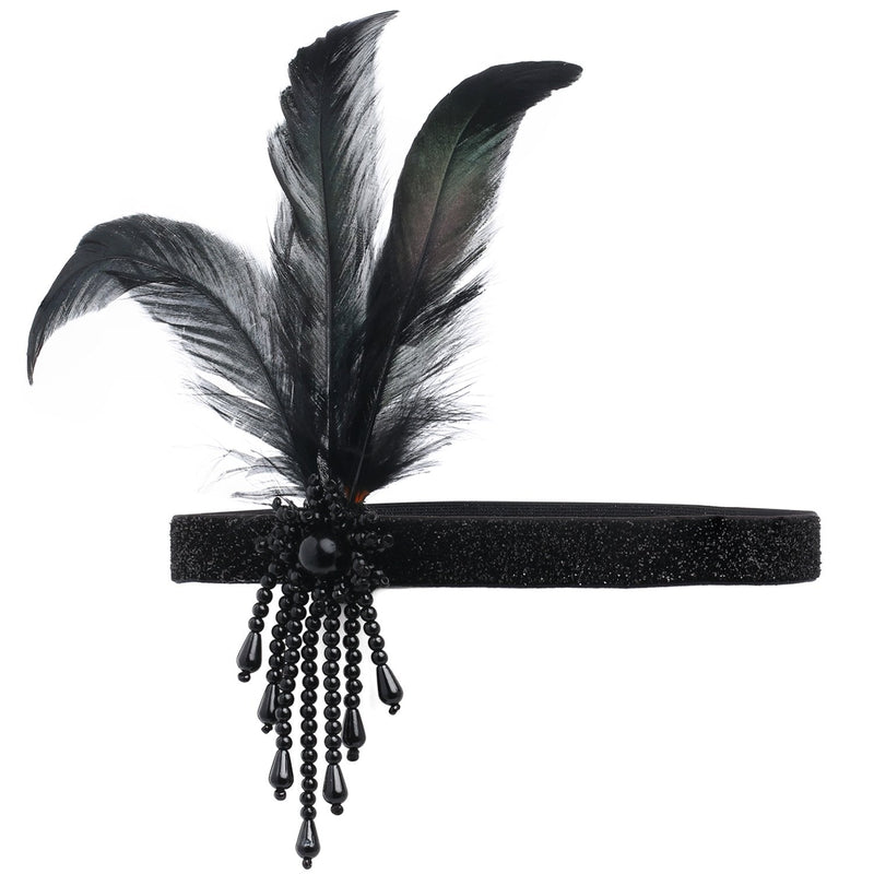 BABEYOND 1920s Flapper Headpiece Roaring 20s Great Gatsby Headband Black Feather Headband 1920s Flapper Gatsby Hair Accessories (Black) BABEYOND