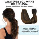GOO GOO Human Hair Extensions Halo Hair Balayage Dark Brown to Chestnut Brown Straight 20 Inch 110g Natural Real Hair Extensions Hidden Crown Wire Extensions Invisible Hairpiece Transparent Fish Line GOO GOO Store