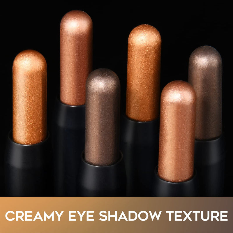 LUXAZA 3Pcs Metallic Brown Eyeshadow Stick Set, Metallic And Shimmer Creamy EyeShadow Pencil, Smooth High Pigmented Eye Brightener Stick Smoky Eye Makeup LUXAZA