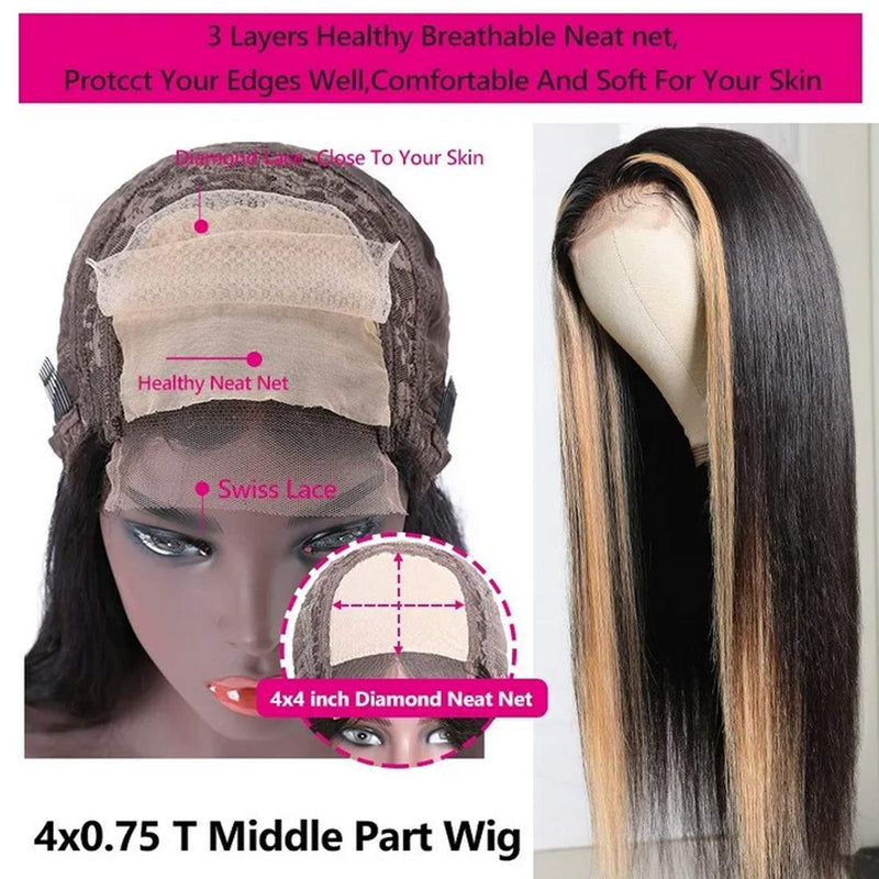 Beauty Forever Highlight Blonde TL27 Color Silk Base Fake Scalp Lace Part Wig, Straight Human Hair Wig Pre Plucked With Baby Hair Middle Part 150% Density For Black Women Beauty Forever Store