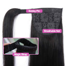 Straight Human Hair Ponytail Clip in Extensions, 100% Unprocessed Brazilian Hair Magic Strap Wrap Around Ponytails, Magic Paste with Comb Clip on Silky Straight (26 Inch, Straight, Wrap Around) ALISFEEL