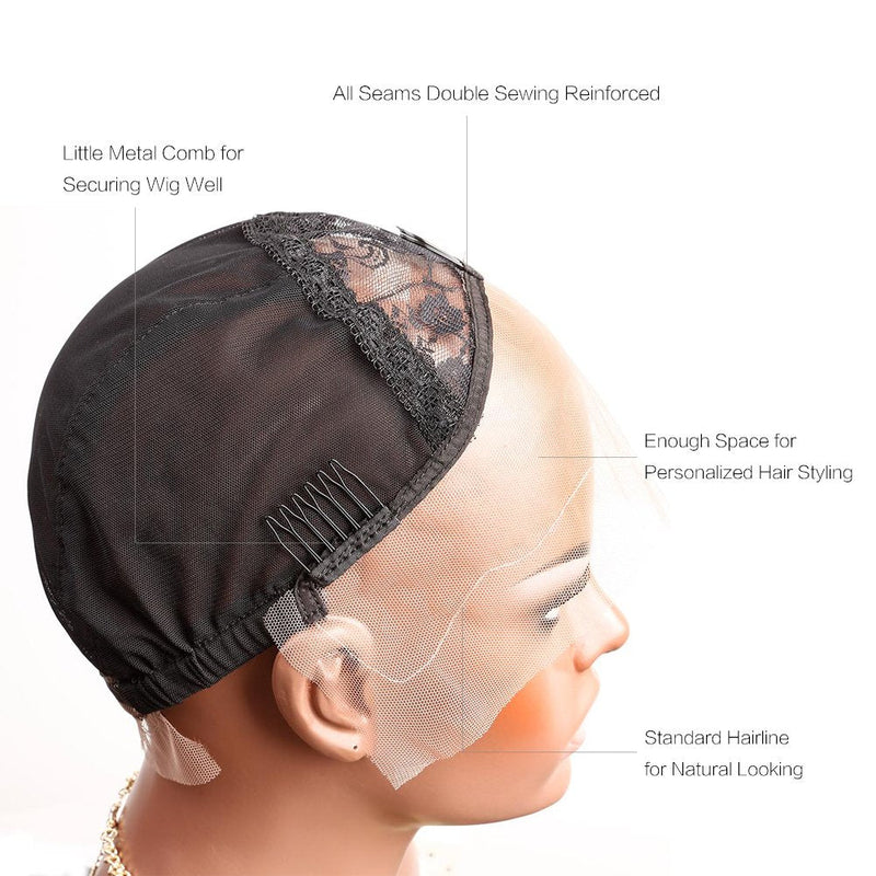 Bella Hair Breathable Lace Front Wig Cap for Making Wigs with Adjustable Straps and Combs Swiss Lace Black Medium Size Bella Hair Store