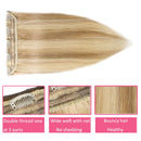 Highlighted Human Hair Clip in Hair Extensions Thin 18 Inch 50g One-piece 5 Clips 100% Human Hair Clip on Hairpieces Balayage Hair for Women