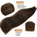 Doores 50g Hair Extensions Tape in Ombre Dark Brown to Chestnut Brown Remy Tape in Human Hair Extensions Real Hair Skin Weft Hair Extensions 20pcs 16 Inch DOORES Store
