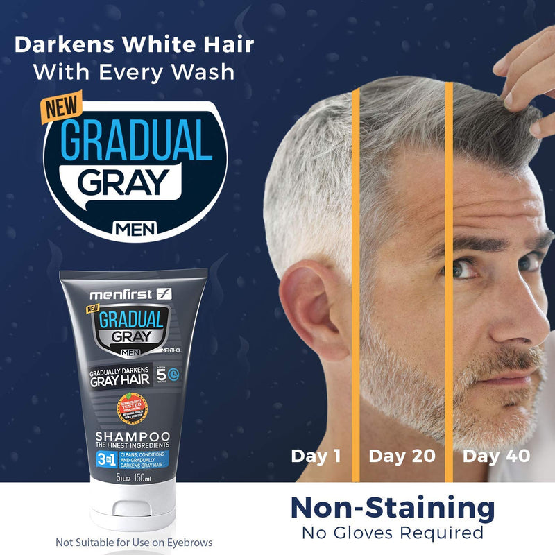 MENFIRST Gradual Gray 3-in-1 Hair Darkening Shampoo and Conditioner for Men, Gradually Reduce Grey and White Hair Color for Natural Looking Results MENFIRST
