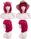 Netgo Short Bob Wigs for Women, Natural Looking Heat Resistant Straight Wigs with Bangs for Girls Ladies Cosplay Party Daily Wear Premium Durable (12 inch, Rose Red) Netgo Store
