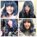 Relena Mixed Blue Short Wavy Bob Wig with Bangs Woman's Synthetic Cosplay Wig 14 inch Shoulder Length Colorful Curly Wave Bob Wig for Women Heat Resistant Fiber Hair Wig Relena