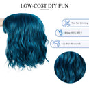 ROSEBUD Wavy Bob Wig with Bangs Natural Blue Wig Synthetic Hair Shoulder Length Short Curly Wigs for Women Rose bud