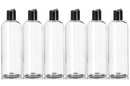 ljdeals 16 oz Clear Plastic Empty Bottles with Black Disc Top Caps, Squeezable Refillable Containers for Shampoo, Lotions, Cream and more Pack of 6, BPA Free, Made in USA ljdeals